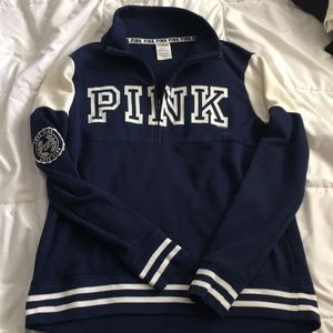 PINK blue half zip sweater.